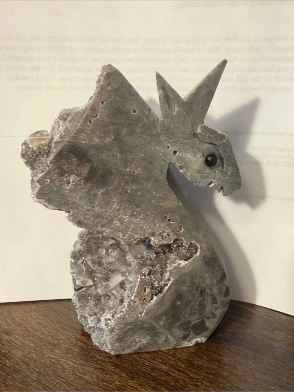 Handcarved Amethyst Unicorn Geode Sculpture in Purple/Grey